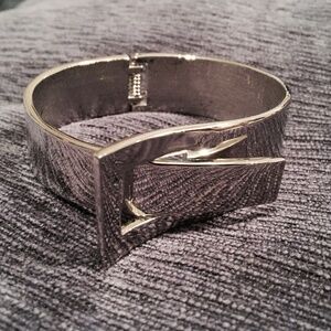 Wide silver metal bracelet